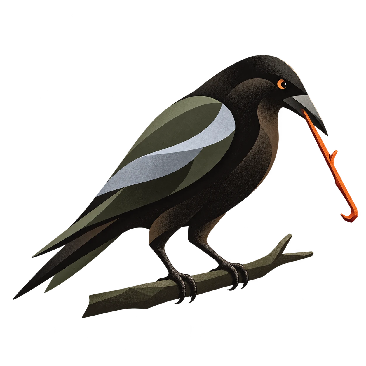 New Caledonian crow holding a hooked tool